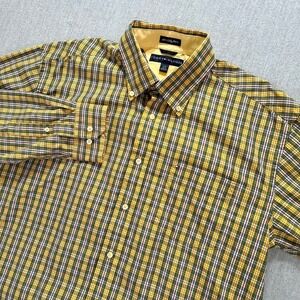 Tommy Hilfiger Plaid Button Down Shirt Men's Large Yellow Long Sleeve Cotton